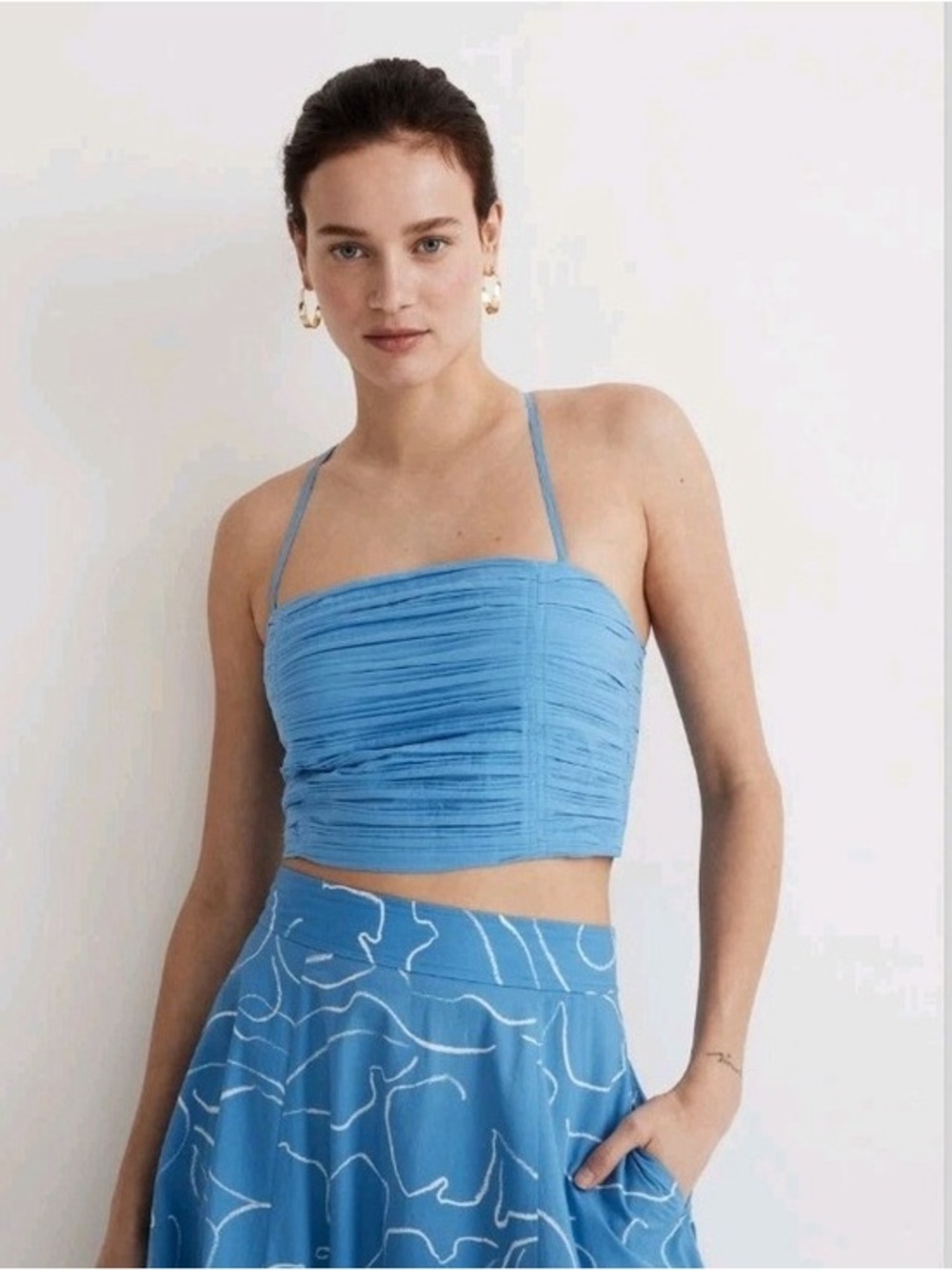 Madewell Crinkle Poplin Crop Tube Top in Sky Blue, Size 14 NWT